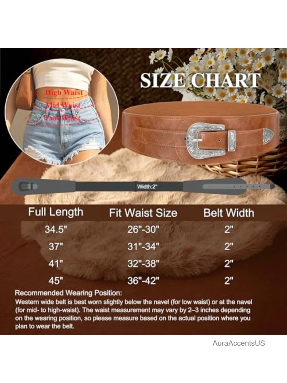 Vintage Studded Western 2in Wide Stretch PU Leather Belt